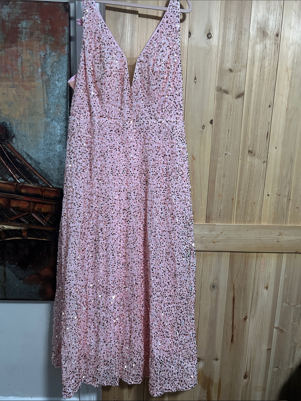 Sequin V-Neck Pink Corset &Zip Full Skirt Ballgown